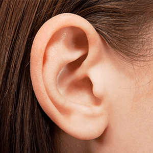 close up of a person's ear